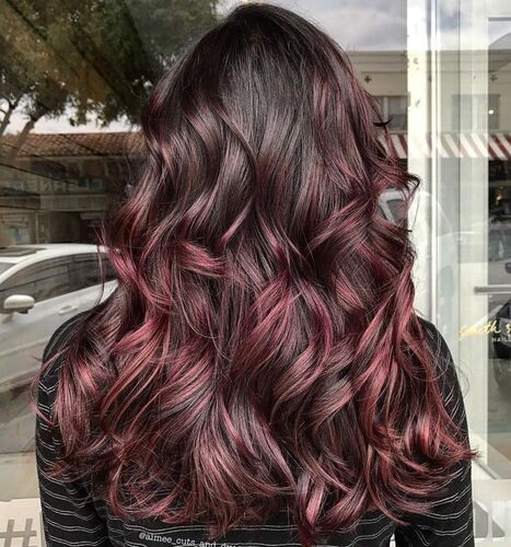 Chocolate Cherry Hair Color with Highlights